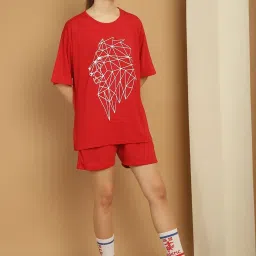 Vimal Jonney Red Cotton Printed T-Shirt & Shorts Set image 4