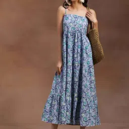 Libas Blue Cotton Printed Maxi Dress-picture-34