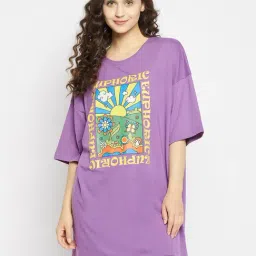 Clovia Purple Printed Cotton T-Shirt-picture-34