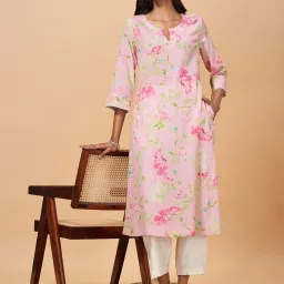 Marigold Lane Pink Cotton Floral Print Straight Kurta image 4