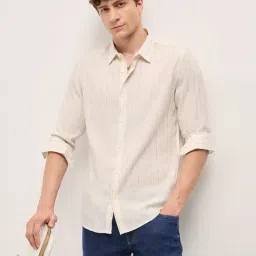 The Bear House White Slim Fit Stripes Shirt-image-33