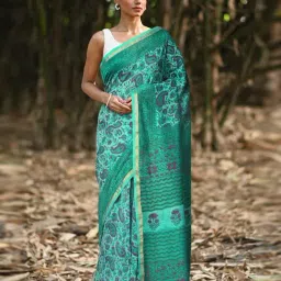 Unnati Silks Green Printed Saree With Unstitched Blouse-picture-15