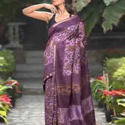 Unnati Silks Violet Printed Saree With Unstitched Blouse-image-88