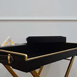 Casagold Black Pu Leather Foldable Tray with Metal Stand, Small Tray and Tissue Box image 4