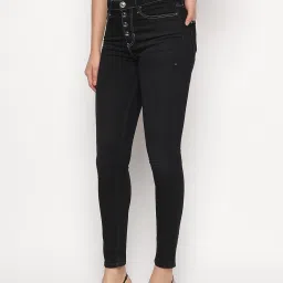 Guess Black Solid Skinny Fit Exposed Button Plume Jeans image 4