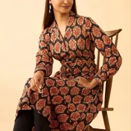 Taneira Black Cotton Printed A Line Kurta image 4