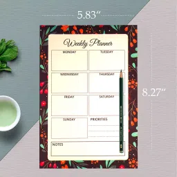 The Papier Ocean A5 Things Weekly Planner Tear Off Sheet Pad 52 Sheets with Blue Flowers Pattern image 3