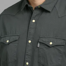 Louis Philippe Grey Cotton Slim Fit Shirt image 4