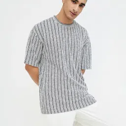 Forca by Lifestyle White Regular Fit Striped Crew T-Shirt-image-61