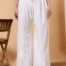 Poshak Chikan StudioWomen Chikankari Embroidered Cotton Palazzo-image-21