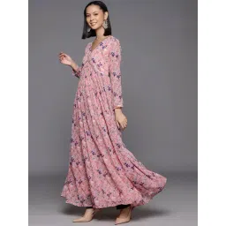 Varanga Peach Floral Print Anarkali Kurta With Dupatta image 3