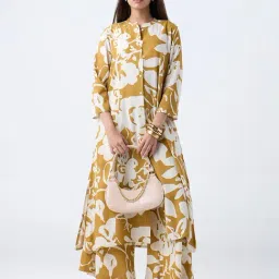 Utsa by Westside Mustard Botanical Pattern A-Line Kurta-picture-19