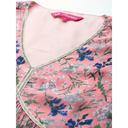 Varanga Peach Floral Print Anarkali Kurta With Dupatta image 4