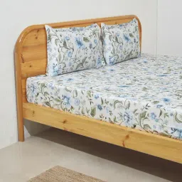 Westside Home Aqua Floral Print King Bed Flat Sheet and Pillowcase-picture-10