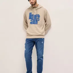 The Bear House Beige Relaxed Fit Graphic Hoodie image 4