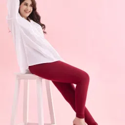 go colors! Go Colors Soft Cotton Stretch Ankle Length Leggings For Women | Breathable, Mid Rise, Bright Red image 4