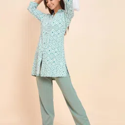 Sweet Dreams Blue & Grey Cotton Printed Kurti Pyjama Set image 4