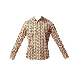 Basics Orange Cotton Slim Fit Printed Shirt image 4
