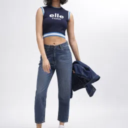 Elle Blue Cotton Relaxed Fit Mid Rise Jeans image 4