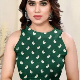 MIRCHI FASHION Green Floral Print Saree With Unstitched Blouse image 5