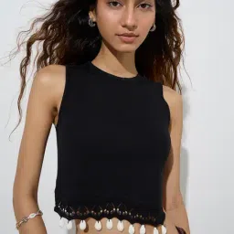 nuon women Nuon by Westside Black Shell-Detailed Ribbed Top image 5