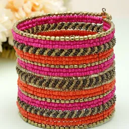 Moedbuille Handcrafted Pink & Orange Beads Studded Afghan Design Contemporary Bracelet-image-94