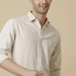 Linen Club Beige Linen Regular Fit Shirt image 4