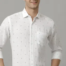 Linen Club Blue Linen Contemporary Fit Printed Shirt image 4