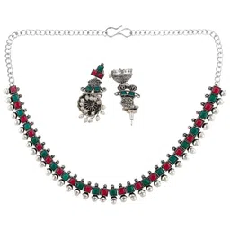 Efulgenz Rhodium-Plated Crystal Stone Studded Jewellery set image 2