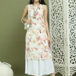 Jompers White Regular Fit Floral Print Kurtas-picture-27