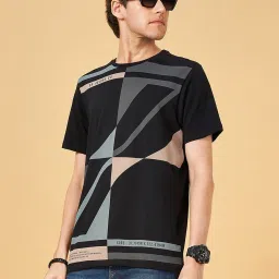 SF Jeans by Pantaloons Jet Black Cotton Slim Fit Printed T-Shirt image 4