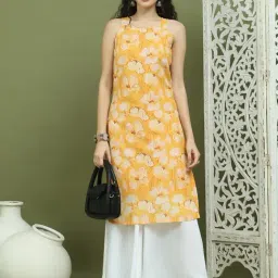 Jompers Yellow Regular Fit Floral Print Kurtas-image-40