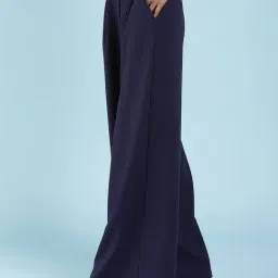 Label Ritu Kumar Navy Relaxed Fit Mid Rise Pleated Pants image 3