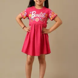 Kidsville Girls Pink Cotton Printed Dress-picture-26