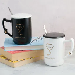 Art Street Black & White Set Of 2 Our Appointment Printed Ceramic Coffee Mugs-image-82