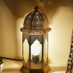 Homesake Gold-Toned Textured Handcrafted Table Lantern-image-13