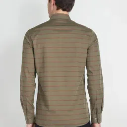 Arrow Green Cotton Slim Fit Striped Shirt image 2