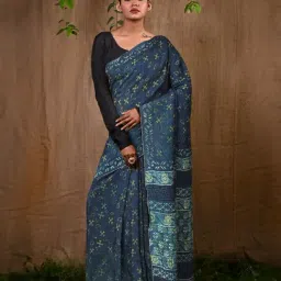 Unnati Silks Blue Printed Saree With Unstitched Blouse-picture-41