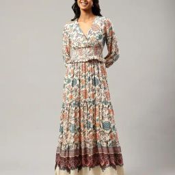 Label Ritu Kumar Off White Floral Print Maxi Dress-picture-39