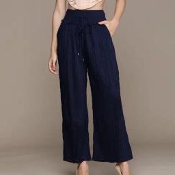 Label Ritu Kumar Navy Blue Cotton Blend Solid Wide Leg Pant-picture-28