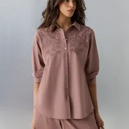 Zuba by Westside Brown Floral Embroidered Cotton-Blend Tunic-image-77
