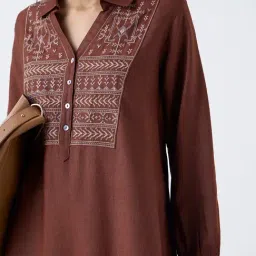 Zuba by Westside Brown Embroidered A-Line Kurta image 4
