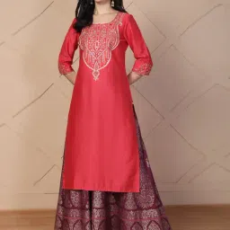 Aurelia Red Viscose Embroidered Kurti image 5