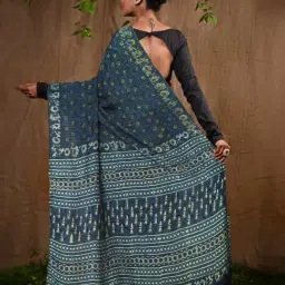 Unnati Silks Blue Printed Saree With Unstitched Blouse image 2