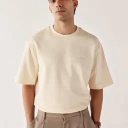 Andamen Off White Relaxed Fit Solid T-Shirt-image-97