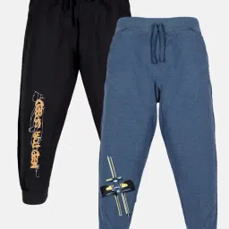 Kiddopanti Kids Jet Black & Blue Printed Trackpants (Pack Of 2)-picture-21