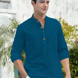 Navkanj Mandarin Collar Roll-Up Sleeves Cotton Straight Kurta-picture-15
