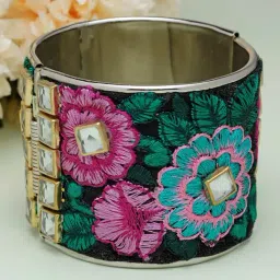 Moedbuille Floral Embroidered Design Stone Studded Handcrafted Contemporary Bracelet-image-0