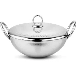 Prabha Stainless Steel Silver 5.8 Litre Deep Pro Light Weight Kadhai with Lid - 32 cm, 2132 Grams-image-46