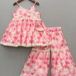 STH Girls Pink Cotton Printed Top Gharara Set-picture-43